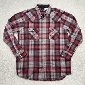 Vintage Saddle King Western Pearl Snap Shirt Men's XL Red Plaid Flannel Heavy